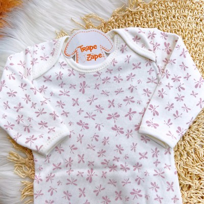 CONJ. DE MALHA 3 PEÇAS - Cachorrinha com Flores - Off White e Lilás